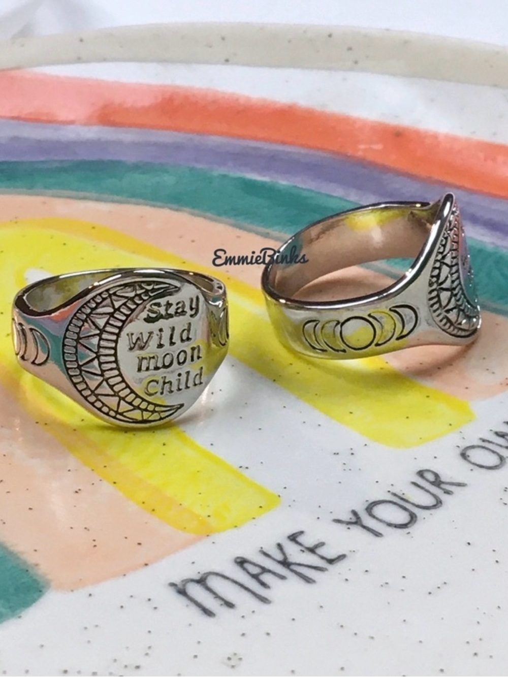 💥3/$28 New Stay Wild Moon Child Bohemian Vintage Style Moon Phase Signet Ring - Picture 14 of 16